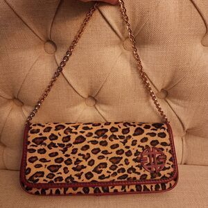 Antonio Melani Cheetah Print Calf Hair Red Clutch Shoulder Bag Purse